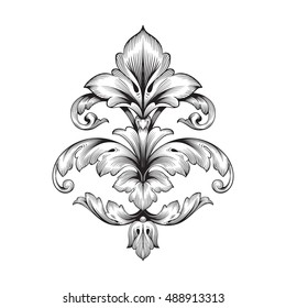 Vintage baroque element ornament. Retro pattern antique style acanthus. Decorative design element filigree calligraphy vector.