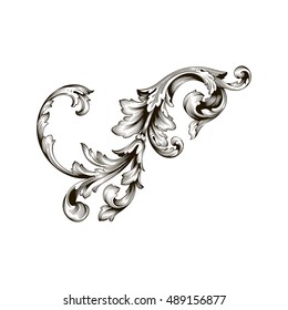 Vintage baroque element ornament. Retro pattern antique style acanthus. Decorative design element filigree calligraphy vector.