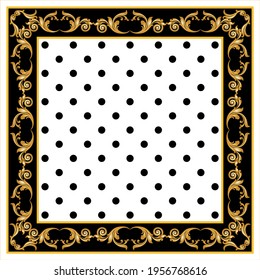 Vintage baroque element with polka dot on a white background. Vector design for textile, print and scarf. 