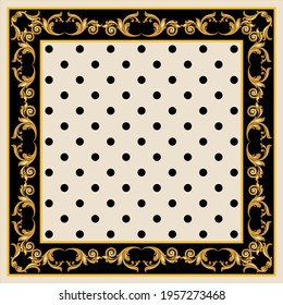 Vintage baroque element with polka dot on a white background. Vector design for textile, print and scarf. 