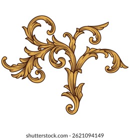 Vintage baroque engraved arabesque motif pattern element ornamental. Gold Vine filigree ornament vector illustration isolated on white