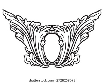 Vintage barocke gravierte Design-Element. Scroll dekorative Ornament mit Blumen, Blättern und drapiert. Schwarze Kontur, Vektorgrafik. Alte Vignette Ornament. Für Dekoration, Druck, Design