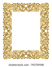 Vintage baroque floral border, isolated on a white background