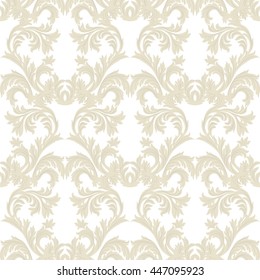 Vintage Baroque Floral Damask Pattern Vector. Luxury Classic Ornament, Royal Victorian Texture For Wallpapers, Textile, Fabric. Beige Cream Color