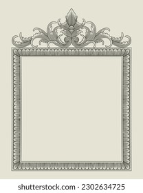  Vintage Baroque floral frame border Victorian flower ornament scroll retro pattern. Engraving vector illustration