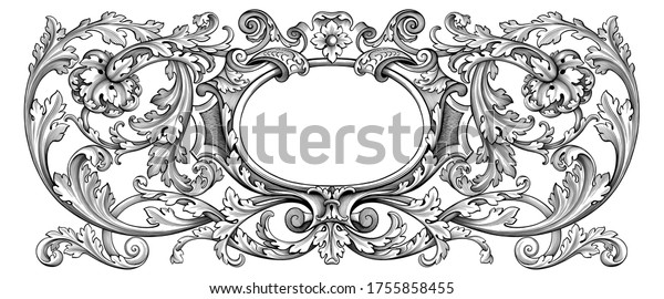 Vintage Baroque floral frame border Victorian\
flower ornament scroll engraved heraldic shield retro pattern\
decorative design tattoo black and white filigree calligraphic\
vector swirl leaf\
monogram