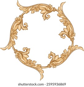 Vintage Baroque floral frame with a round border featuring a Victorian flower pattern for decorative design.