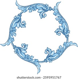 Vintage Baroque floral frame with a round border featuring a Victorian flower pattern for decorative design.