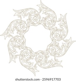Vintage Baroque floral frame with a round border featuring a Victorian flower pattern for decorative design.
