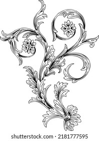 Vintage baroque floral ornament retro floral pattern decorative design, tattoo black and white filigree calligraphy vector.