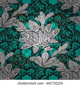 Vintage baroque floral pattern in black over blue. Ornate vector decoration. Luxury, royal and Victorian concept. Dark element on blue background.