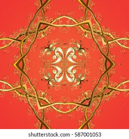 Vintage baroque floral pattern in gold over red. Ornate vector decoration. Luxury, royal and Victorian concept. Golden element on red background.