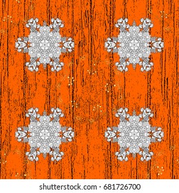 Vintage baroque floral pattern in gray over orange. White element on orange background. Ornate vector decoration. Luxury, royal and Victorian concept.