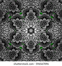 Vintage baroque floral rough pattern in white over green. Vintage element on green background. Ornate vector decoration. Luxury, royal and Victorian concept.