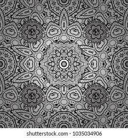 Vintage baroque floral seamless pattern in doodle over white, black and gray. Doodles element on white, black and gray colors. Ornate vector decoration. Luxury, royal and Victorian concept.