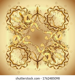 Vintage baroque floral seamless pattern in gold over brown and beige. Luxury, royal and Victorian concept. Golden element on brown and beige colors. Ornate vector decoration.