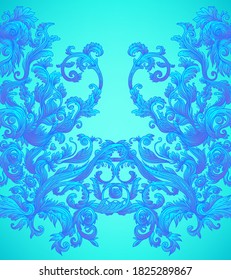 Vintage barroco floral sin costuras en colores de neón brillantes. Estilo de los años 80. Decoración vectorial ordenada. Lujo, concepto real y victoriano. Diseño vintage con repetición. Textura heráldica floral.