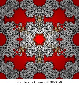 Vintage baroque floral seamless pattern in white over red. Ornate vector decoration. Luxury, royal and Victorian concept. Golden element on red background.