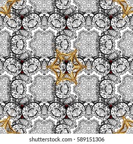 Vintage baroque floral seamless pattern in white over. Ornate vector decoration. Luxury, royal and Victorian concept. Golden element on background.