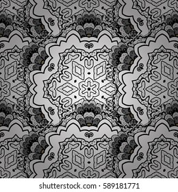 Vintage baroque floral seamless pattern in white over. Ornate vector decoration. Luxury, royal and Victorian concept. Golden element on background.