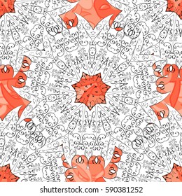 Vintage baroque floral seamless pattern in white over. Ornate vector decoration. Luxury, royal and Victorian concept. Golden element on background.
