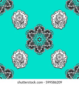 Vintage baroque floral seamless pattern in gold over blue. Luxury, royal and Victorian concept. Golden element on blue background. Ornate vector decoration.