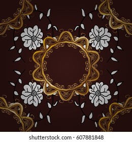 Vintage baroque floral seamless pattern in gold over brown. Golden element on brown background. Ornate vector decoration. Luxury, royal and Victorian concept.