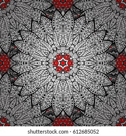 Vintage baroque floral seamless pattern in white over red. Ornate vector decoration. Luxury, royal and Victorian concept. Golden element on red background.