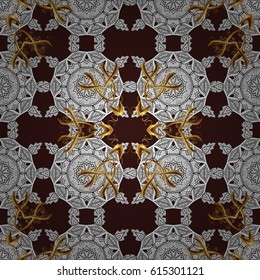 Vintage baroque floral seamless pattern in gold over brown. Golden element on brown background. Ornate vector decoration. Luxury, royal and Victorian concept.