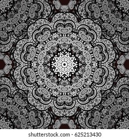 Vintage baroque floral seamless pattern in white over brown. Luxury, royal and Victorian concept. White element on brown background. Ornate vector decoration.