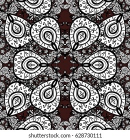 Vintage baroque floral seamless pattern in white over brown. Ornate vector decoration. Luxury, royal and Victorian concept. White element on brown background.