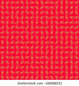 Vintage baroque floral seamless pattern in gold over red. Golden elements isolated on red background. Ornate vector decoration. Luxury, royal and Victorian concept.