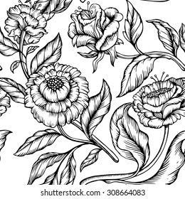 Vintage baroque flowers seamless pattern.Vector illustration.