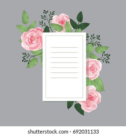 Vintage Baroque Frame with Blooming Roses. Greeting Card with Place for Your Text. Vector illustration. hand drawn watercolor. Design for invitation, wedding or greeting cards