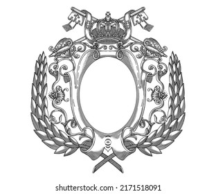 Vintage baroque frame border wheat wreath scroll floral ornament engraving retro vector Illustration