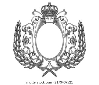 vintage baroque frame border wheat wreath scroll floral ornament engraving retro vector Illustration
