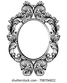 Vintage baroque frame decor. Detailed rich ornament vector illustration graphic line art