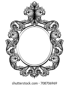 Vintage baroque frame decor. Detailed rich ornament vector illustration graphic line art