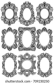 Vintage baroque frame decor set. Detailed ornament vector illustration