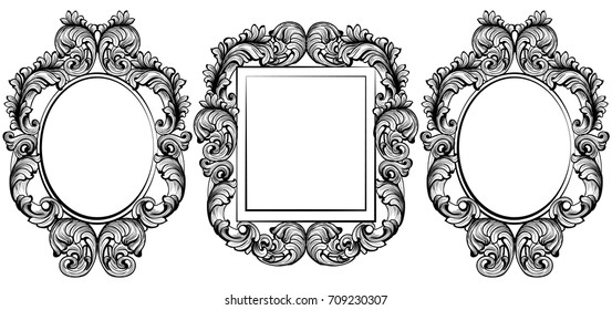 Vintage baroque frame decor set collection. Detailed ornament vector illustration