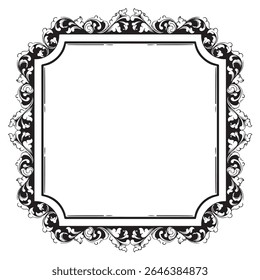 Vintage baroque frame with floral ornament engraving illustration art