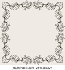 Vintage baroque frame with floral ornament engraving illustration art