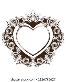 Vintage baroque frame heart shape card Vector. Detailed rich ornament illustration graphic line arts