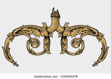 Vintage baroque frame leaf scroll floral ornament engraving border retro pattern antique decorative design