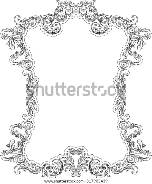 Vintage baroque frame is on\
white