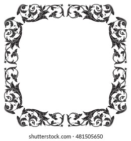 Vintage baroque frame ornament. Retro pattern antique style acanthus. Decorative design element filigree calligraphy vector. Cut laser template.