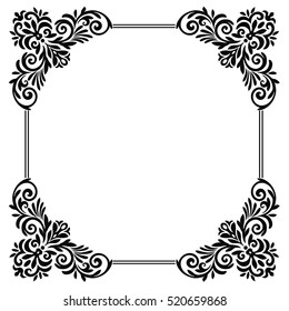 vintage baroque frame scroll corner ornament engraving border floral retro pattern antique style acanthus foliage swirl decorative design element filigree calligraphy - stock vector