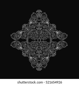 vintage baroque frame scroll corner ornament engraving border floral retro pattern antique style acanthus foliage swirl decorative design element filigree calligraphy - stock vector