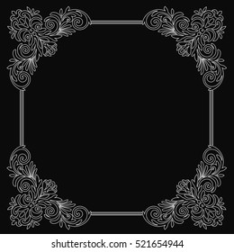 vintage baroque frame scroll corner ornament engraving border floral retro pattern antique style acanthus foliage swirl decorative design element filigree calligraphy - stock vector