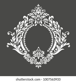 Vintage baroque frame scroll ornament engraving border floral retro pattern antique style acanthus foliage swirl decorative design element filigree calligraphy.